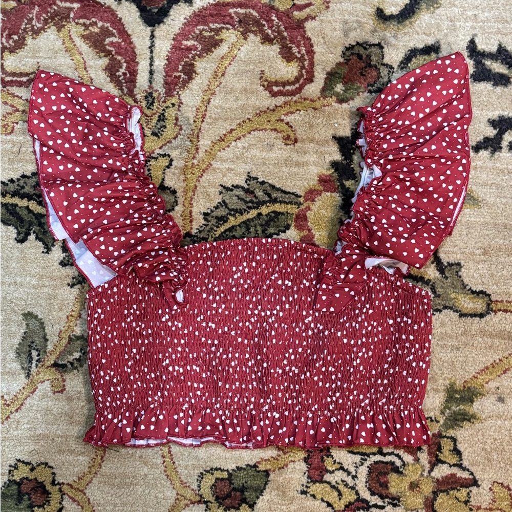 🇺🇸Red Ruffled Heart Print Women's Tube Top Size L❤️🤍💙 - Picture 5 of 10